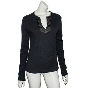 JUST CAVALLI Long Sleeve Split V-Neck Pullover Shirt knit Size 54